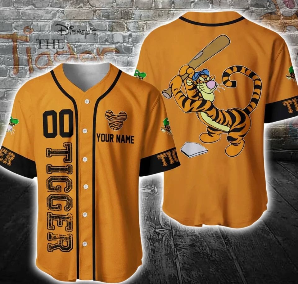 Personalized Tigger Pooh Game Day Baseball Jersey, Tigger Winnie The Pooh Baseball Jersey, Custom Name And Number Baseball Jersey - Bafud