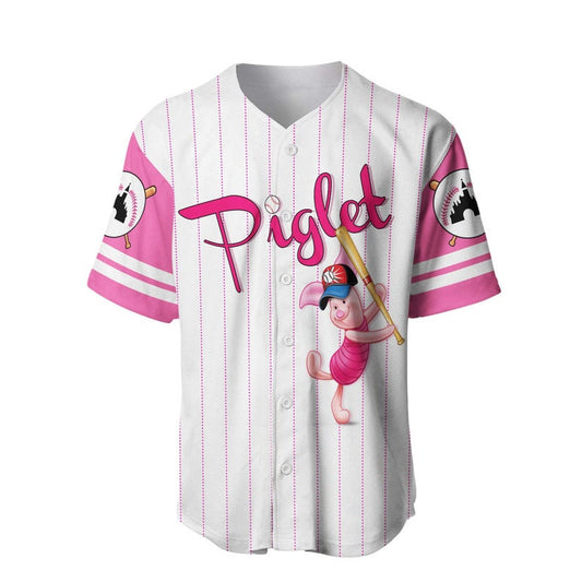 Piglet Pig Winnie The Pooh All Over Print Pinstripe Baseball Jersey - White - Unisex Jersey Shirt - Bafud