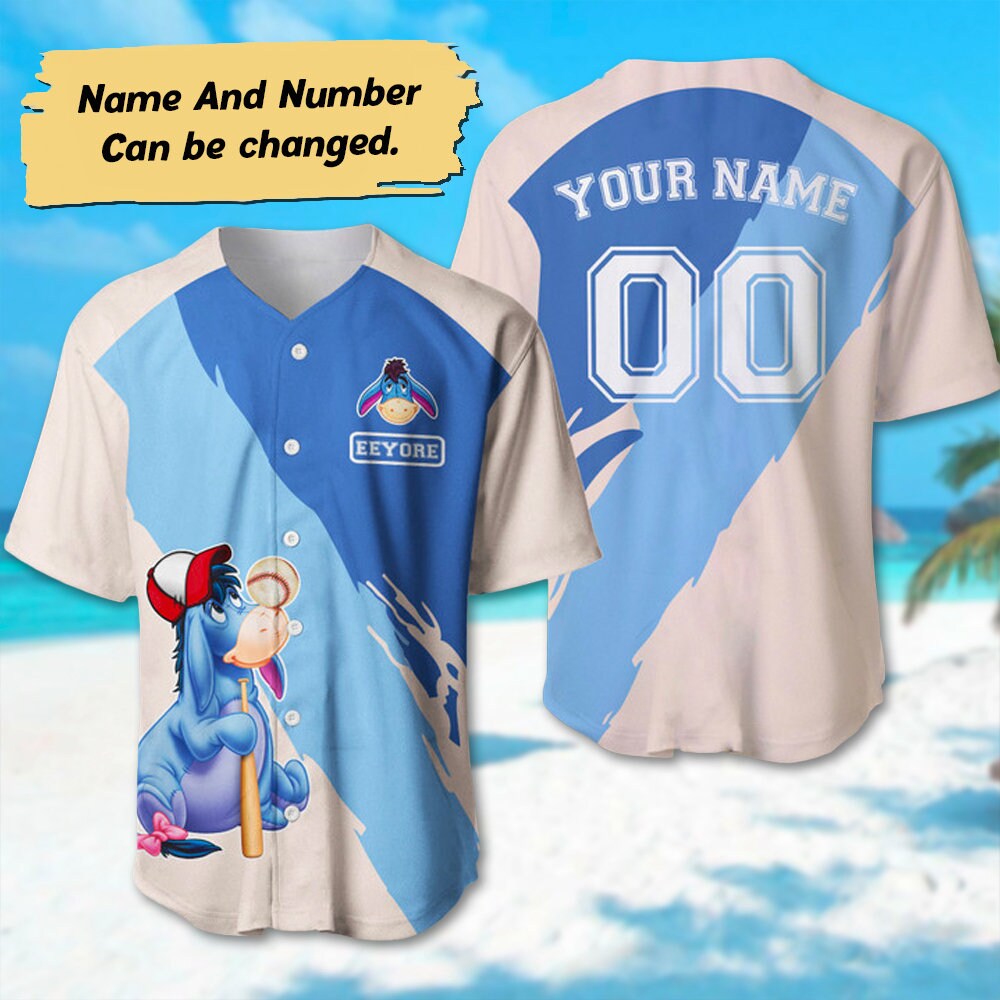 Personalized Eeyore Donkey Baseball Jersey, Custom Eeyore Basketball Jersey, Winnie The Pooh Cartoon Character Shirt, Funny Eeyore 3D Shirt - Bafud