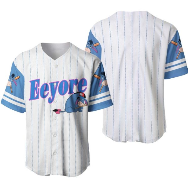 Eeyore Donkey Winnie The Pooh Pinstripe Baseball Jersey – White - Bafud