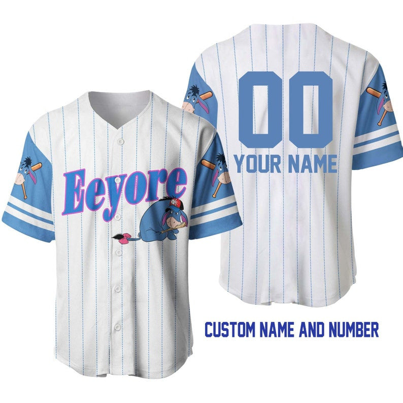 Personalized Eeyore Donkey Winnie The Pooh Pinstripe Baseball Jersey – White - Bafud