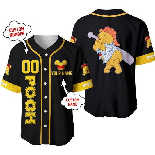 Personalized Winnie The Pooh Playing Baseball Baseball Jersey – Black - Bafud
