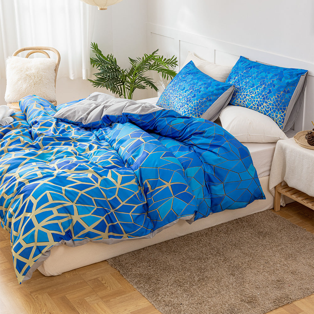 3D Blue Golden Geometric Quilt Cover Set Bedding Set Duvet Cover Pillowcases 553