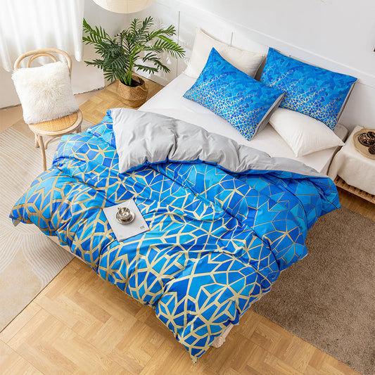 3D Blue Golden Geometric Quilt Cover Set Bedding Set Duvet Cover Pillowcases 553