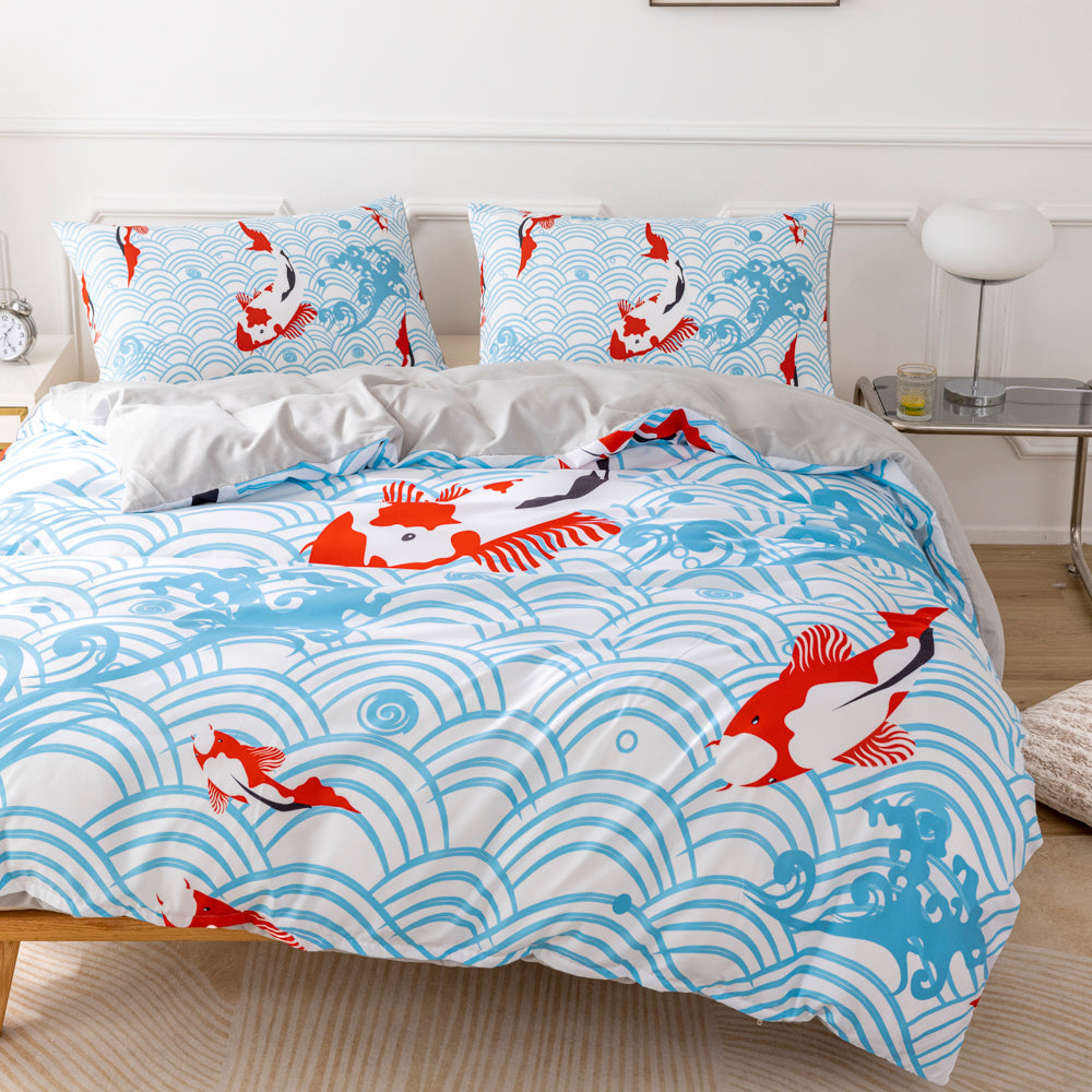 3D Carp Waves Blue Quilt Cover Set Bedding Set Duvet Cover Pillowcases 573