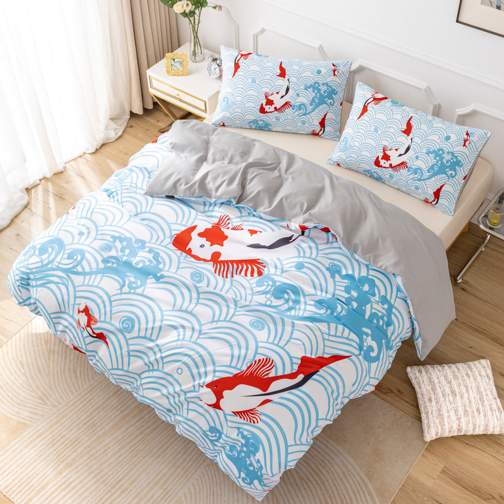 3D Carp Waves Blue Quilt Cover Set Bedding Set Duvet Cover Pillowcases 573