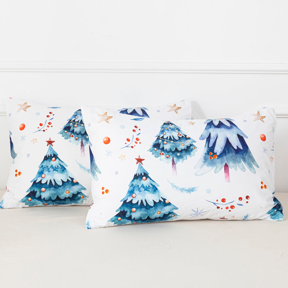 3D Blue Watercolor Pine Trees Christmas Quilt Cover Set Bedding Set Duvet Cover Pillowcases 653