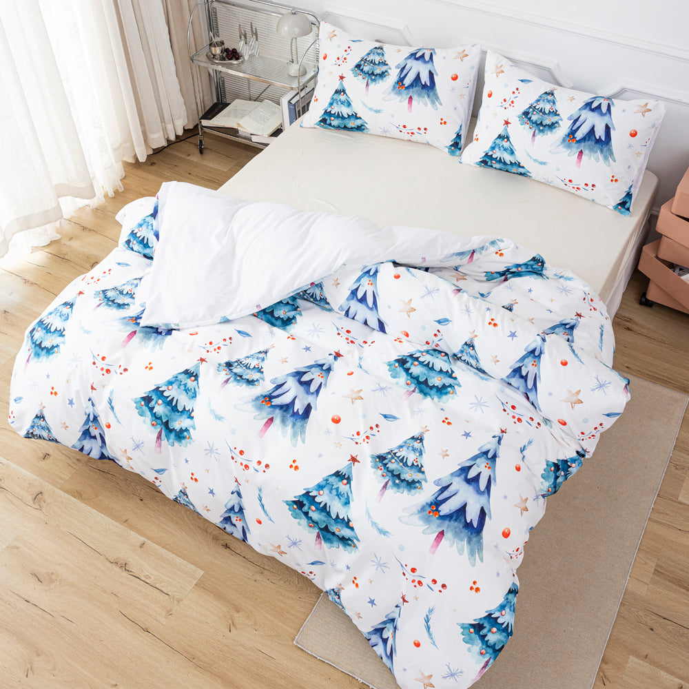 3D Blue Watercolor Pine Trees Christmas Quilt Cover Set Bedding Set Duvet Cover Pillowcases 653