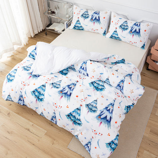 3D Blue Watercolor Pine Trees Christmas Quilt Cover Set Bedding Set Duvet Cover Pillowcases 653