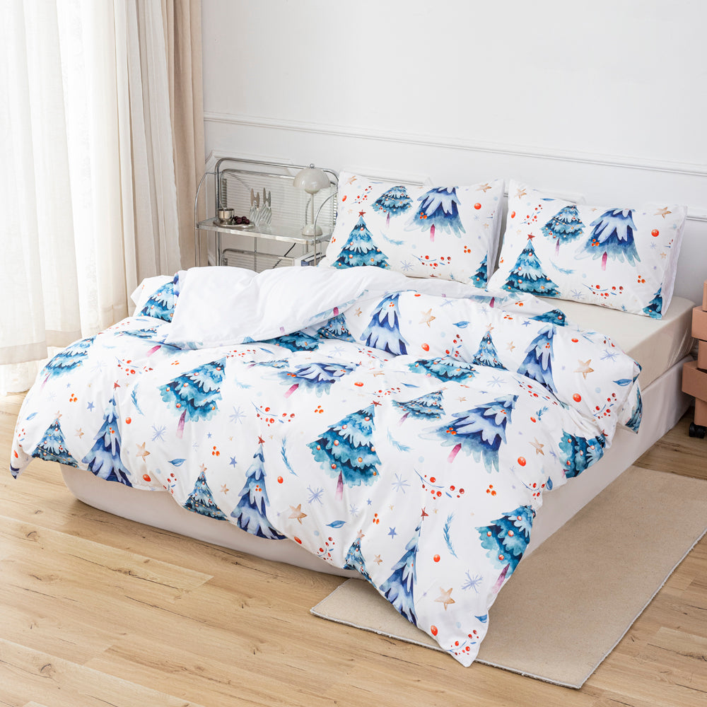 3D Blue Watercolor Pine Trees Christmas Quilt Cover Set Bedding Set Duvet Cover Pillowcases 653