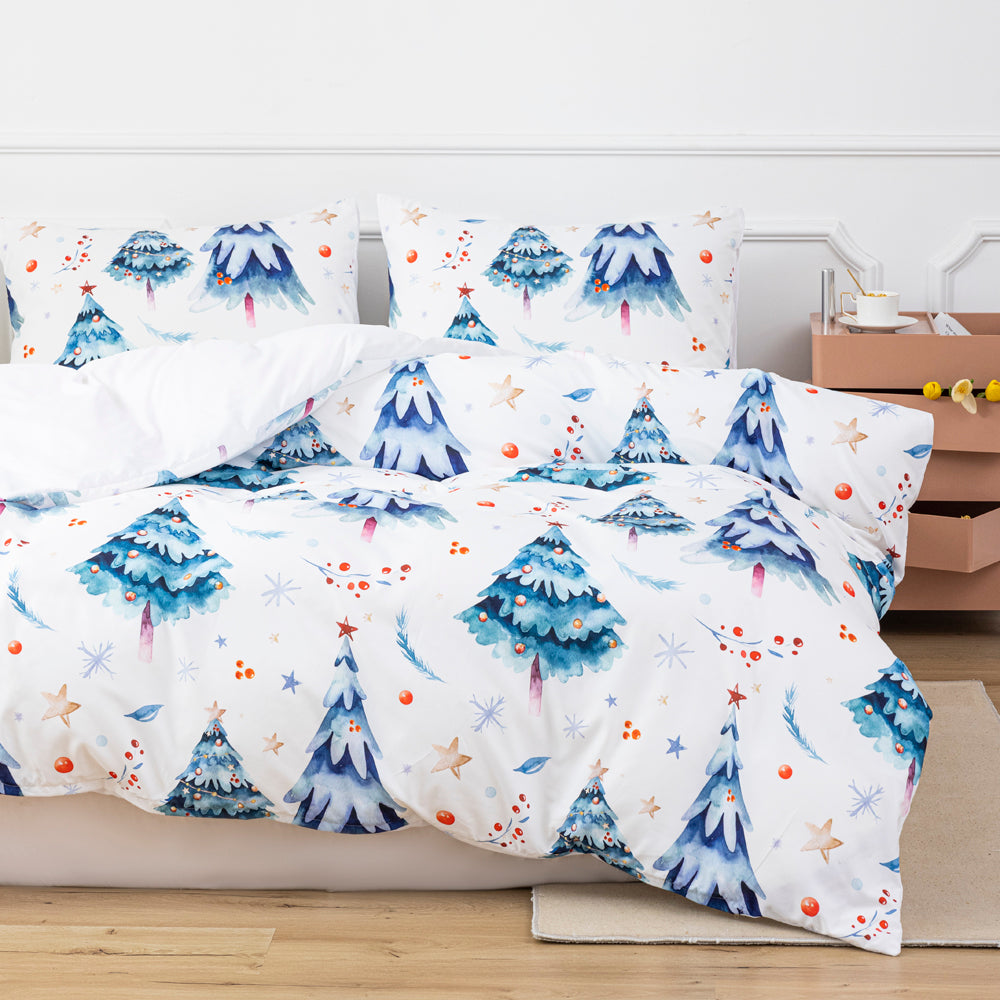 3D Blue Watercolor Pine Trees Christmas Quilt Cover Set Bedding Set Duvet Cover Pillowcases 653