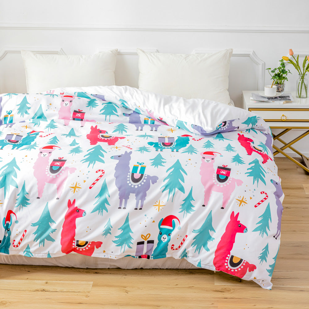 3D Alpaca Pine Trees Christmas Pattern Quilt Cover Set Bedding Set Duvet Cover Pillowcases 666