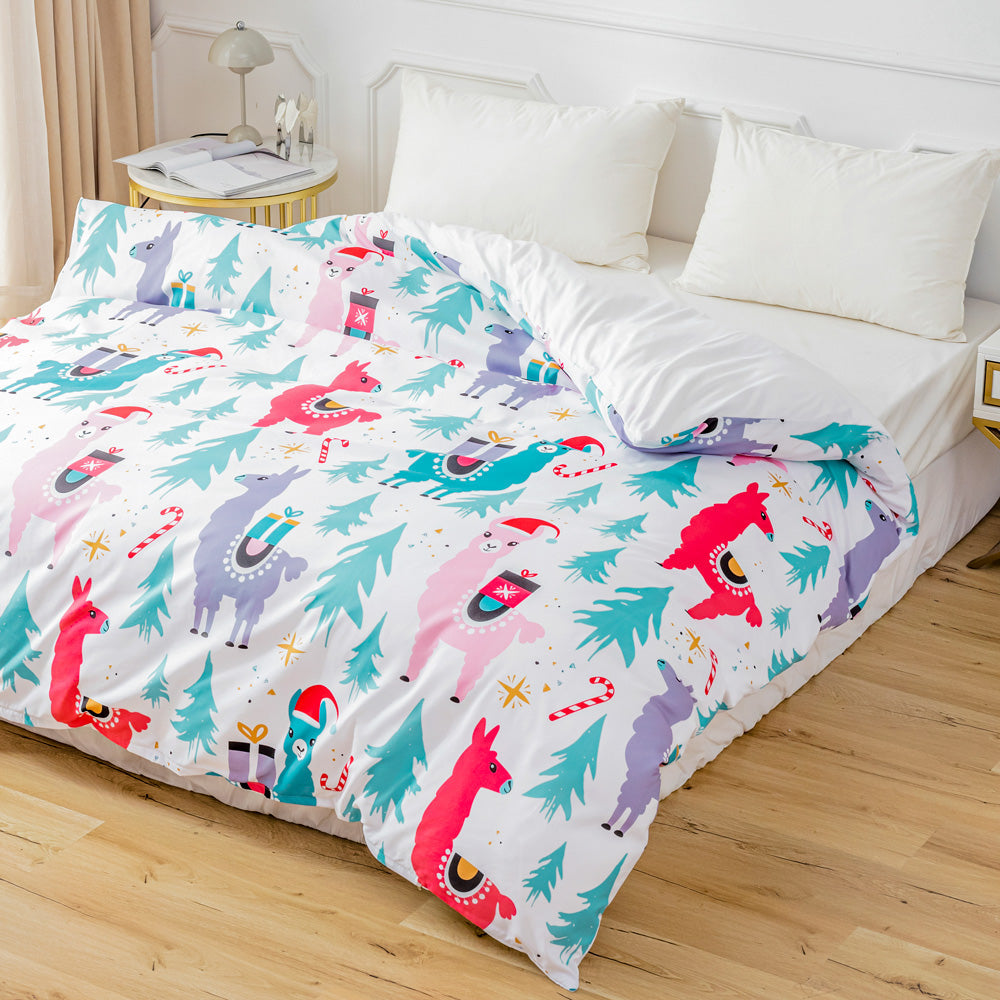 3D Alpaca Pine Trees Christmas Pattern Quilt Cover Set Bedding Set Duvet Cover Pillowcases 666