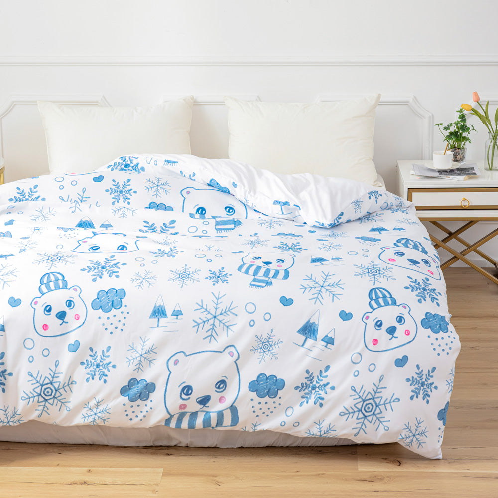 3D Blue Bear Snowflake Christmas Quilt Cover Set Bedding Set Duvet Cover Pillowcases 670