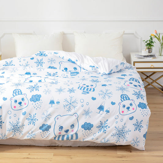 3D Blue Bear Snowflake Christmas Quilt Cover Set Bedding Set Duvet Cover Pillowcases 670