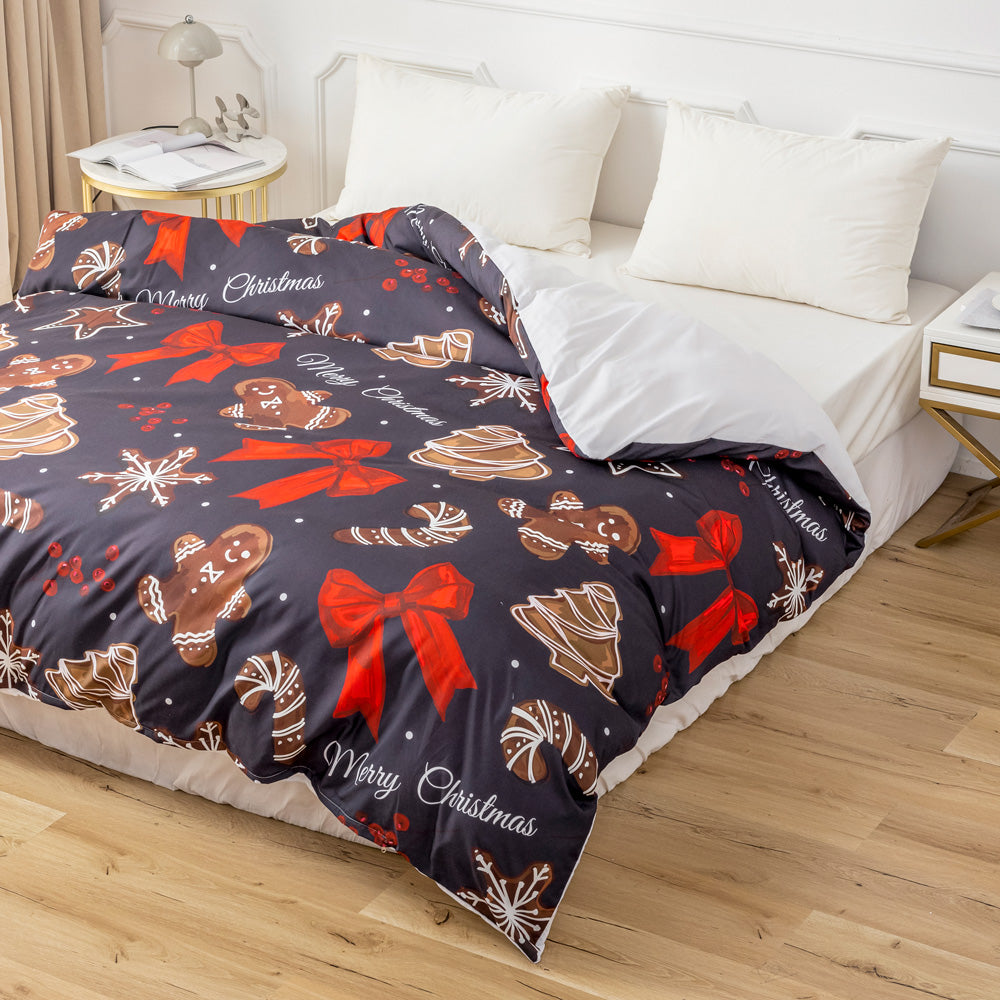 3D Bowknot Sock Snowflake Christmas Pattern Quilt Cover Set Bedding Set Duvet Cover Pillowcases 678