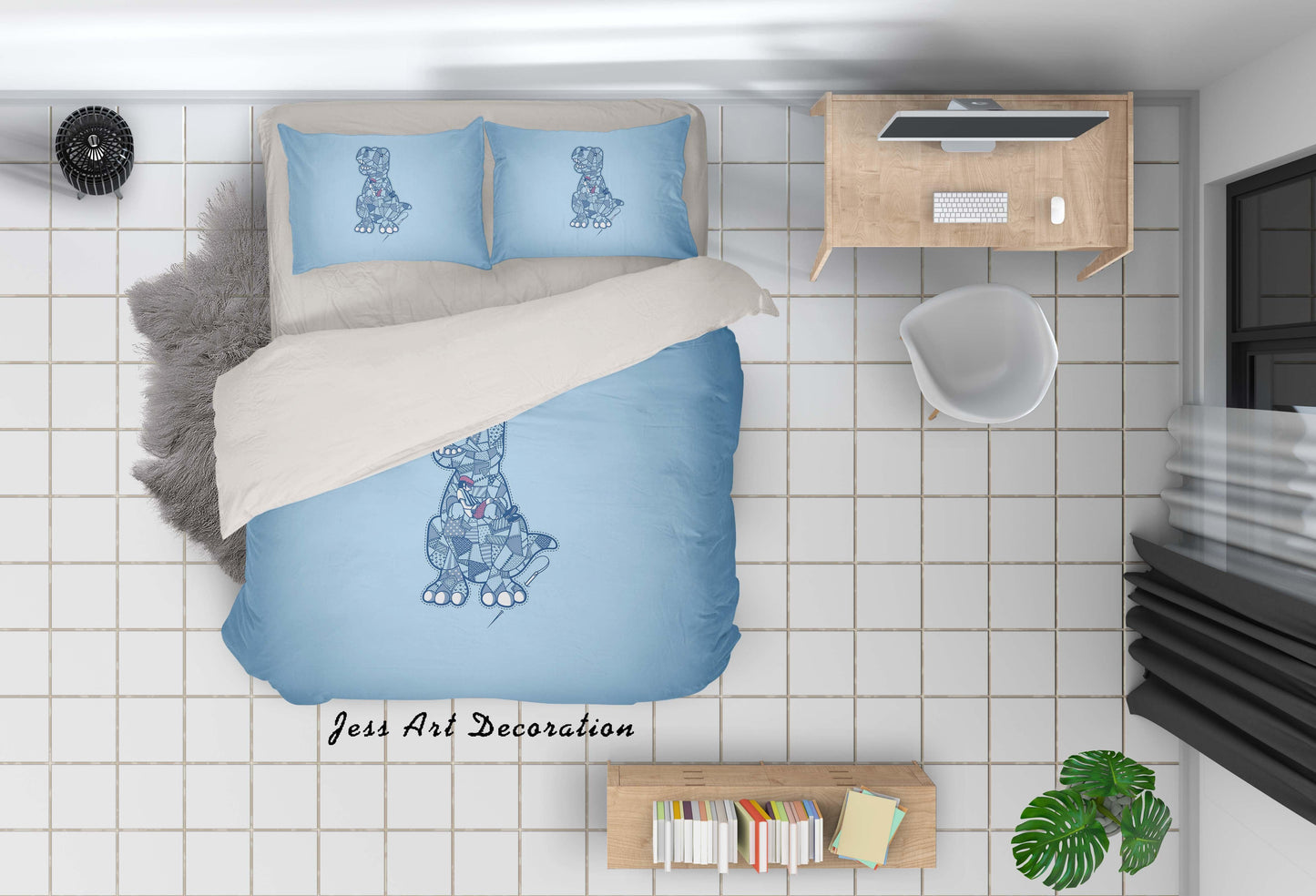 3D Blue Abstract Dinosaur Quilt Cover Set Bedding Set Pillowcases 03