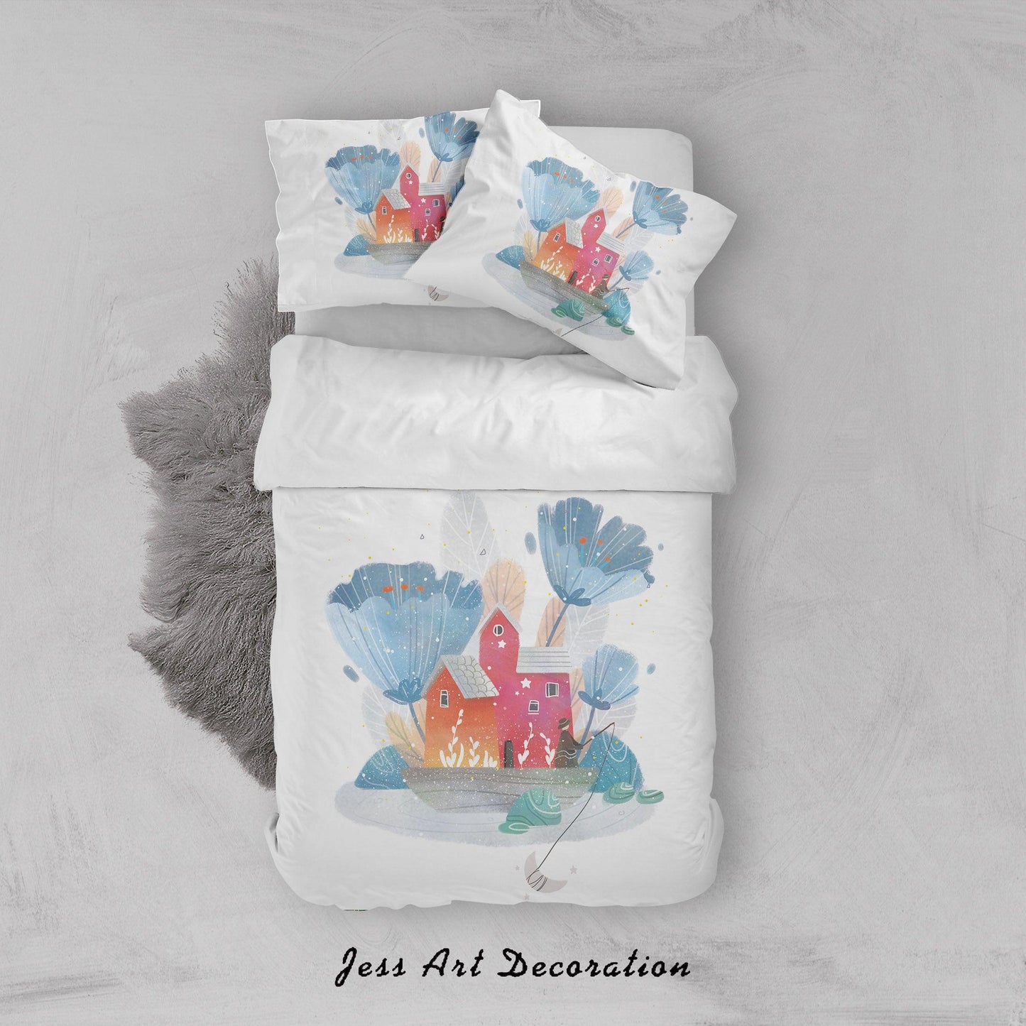 3D Blue Flower House Painting Quilt Cover Set Bedding Set Duvet Cover Pillowcases A503 LQH