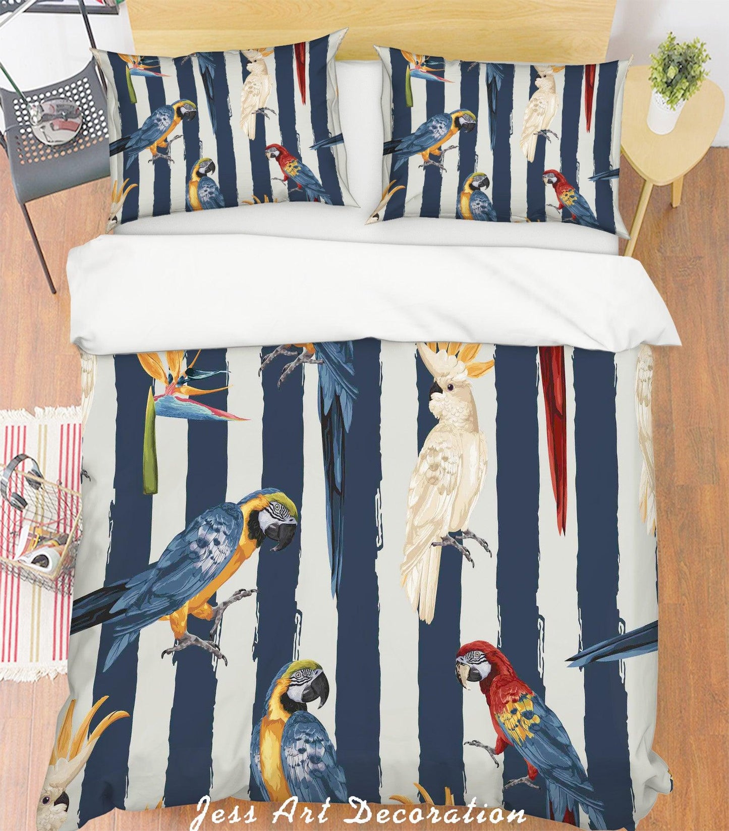 3D Blue Parrot Quilt Cover Set Bedding Set Pillowcases 107