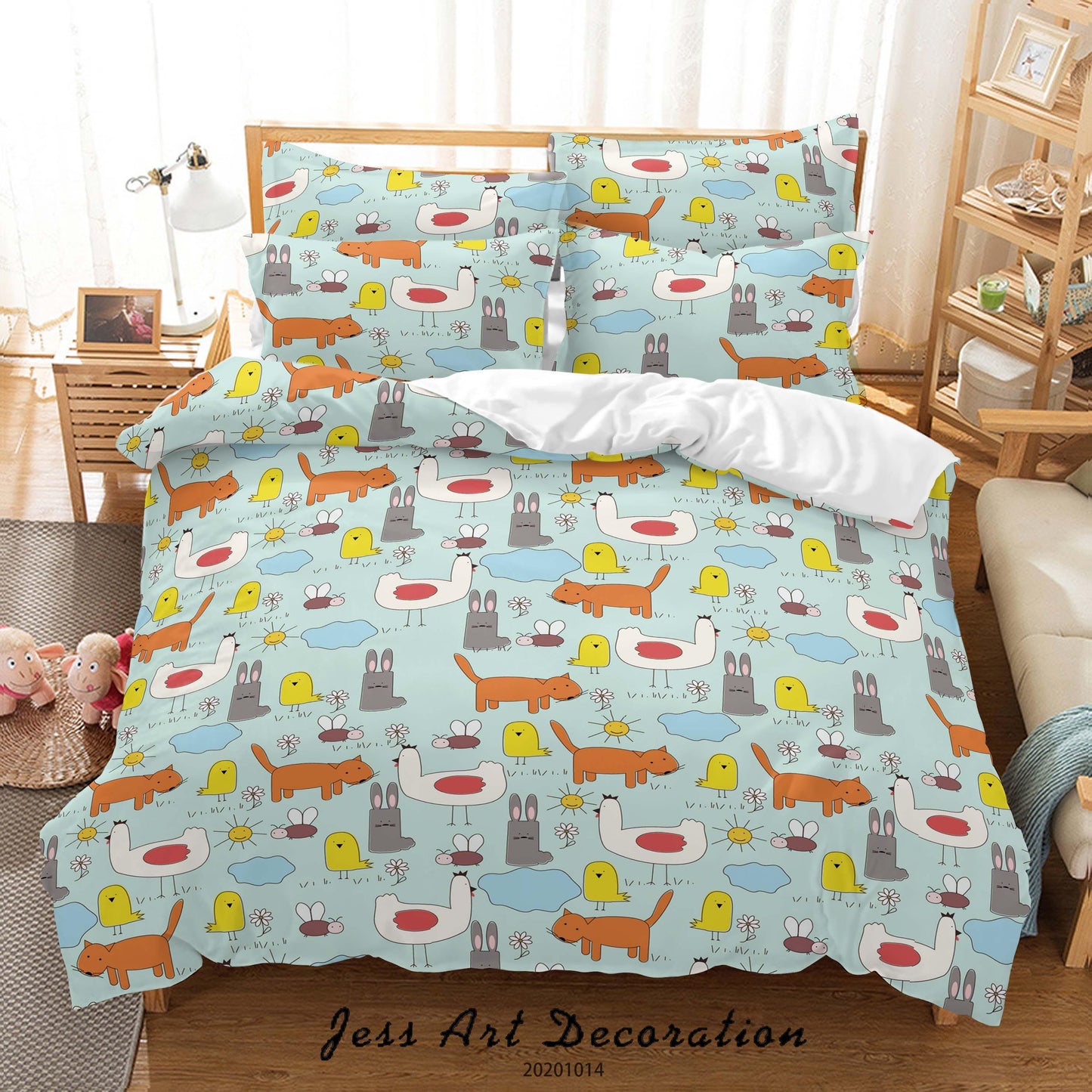 3D Cartoon Animal Birds Foxs Pattern Quilt Cover Set Bedding Set Duvet Cover Pillowcases WJ 9697