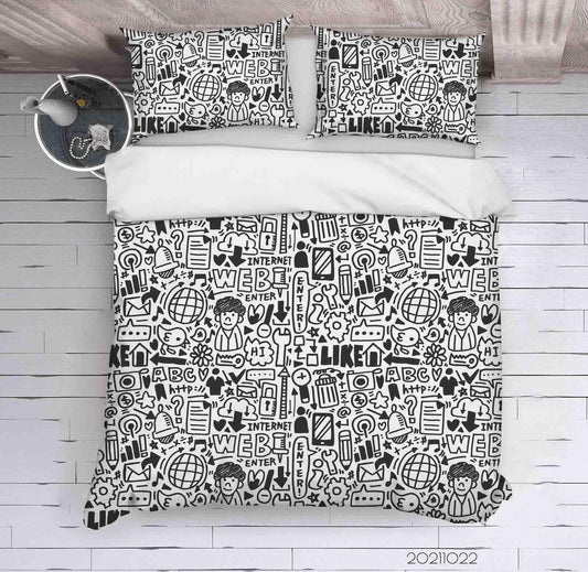 3D Cartoon Grey Illustration Graffiti Quilt Cover Set Bedding Set Duvet Cover Pillowcases 76