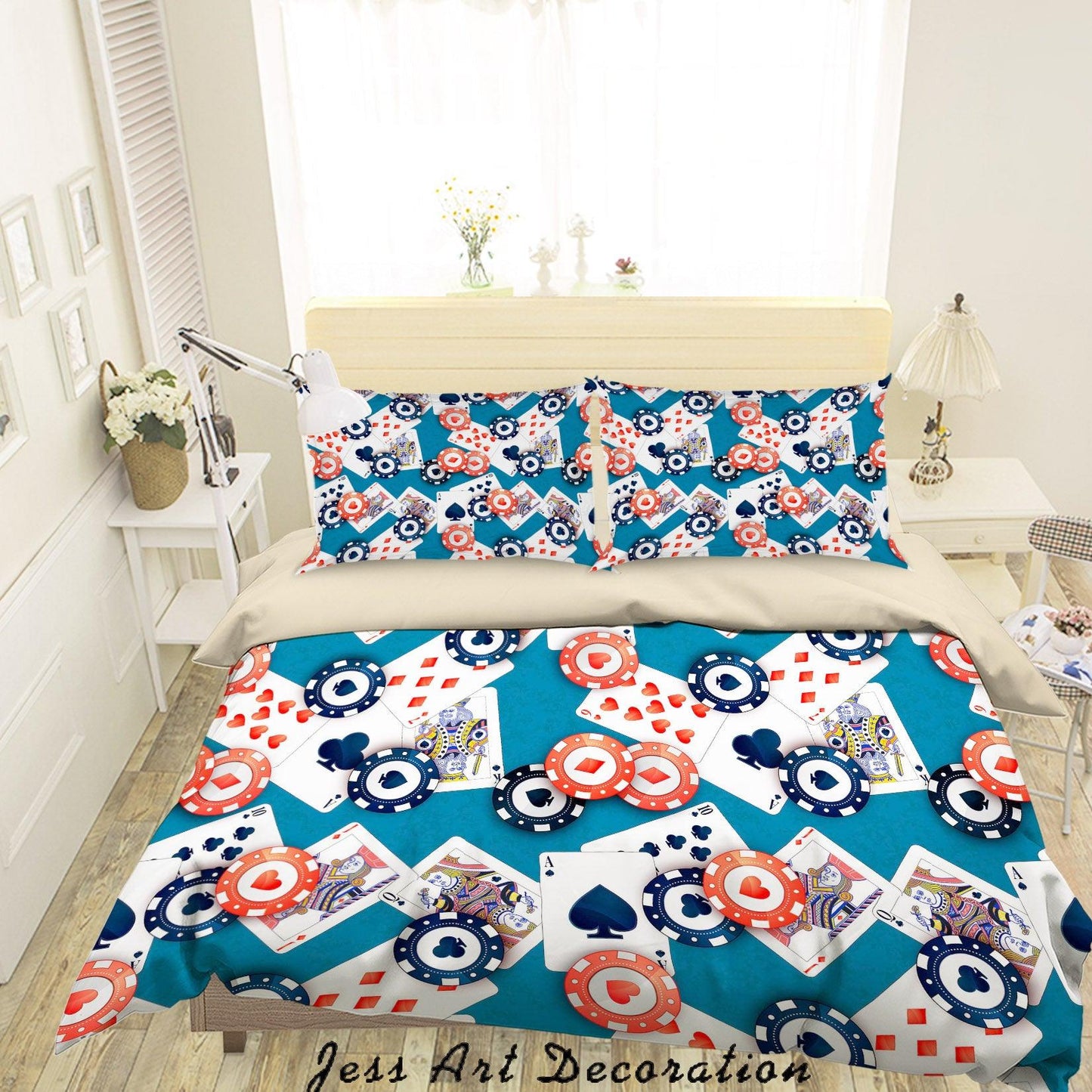3D Blue Playing Cards Gambling Quilt Cover Set Bedding Set Duvet Cover Pillowcases SF29
