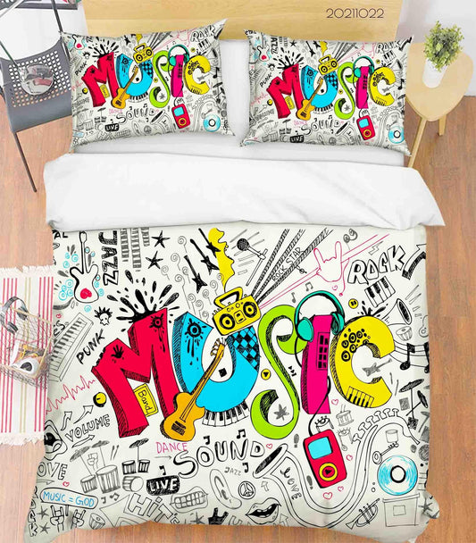 3D Cartoon Color Music Doodle Quilt Cover Set Bedding Set Duvet Cover Pillowcases 65
