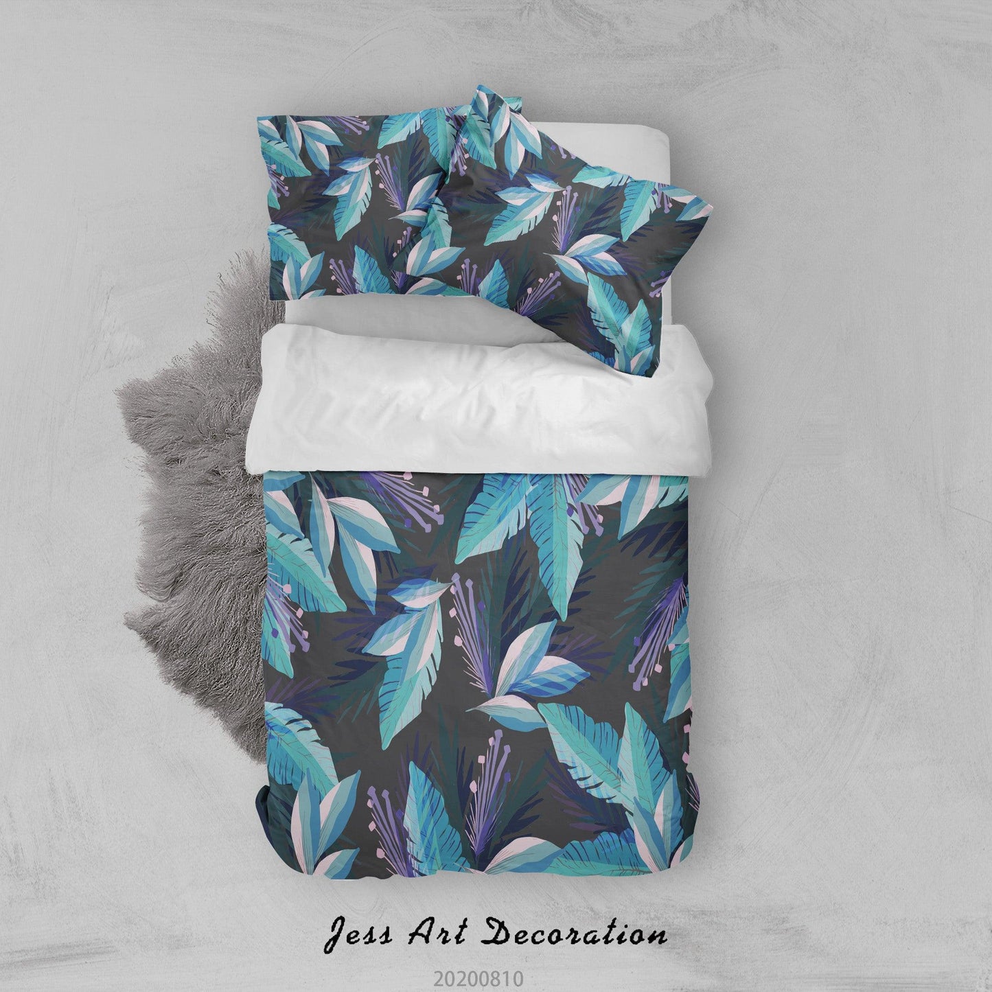 3D Blue Plant Leaves Quilt Cover Set Bedding Set Duvet Cover Pillowcases LXL