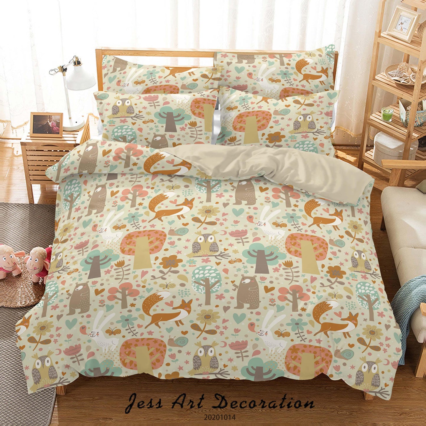 3D Cartoon Animal Leaves Owl Bear Pattern Quilt Cover Set Bedding Set Duvet Cover Pillowcases WJ 9706