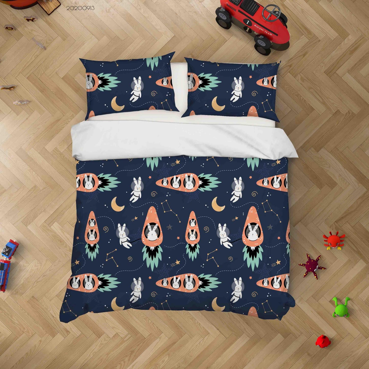 3D  Cute Hares Carrots Rockets Pattern Quilt Cover Set Bedding Set Duvet Cover Pillowcases WJ 1824