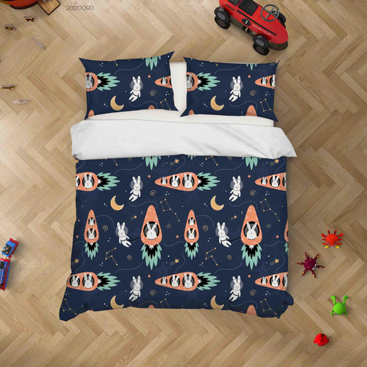 3D  Cute Hares Carrots Rockets Pattern Quilt Cover Set Bedding Set Duvet Cover Pillowcases WJ 1824
