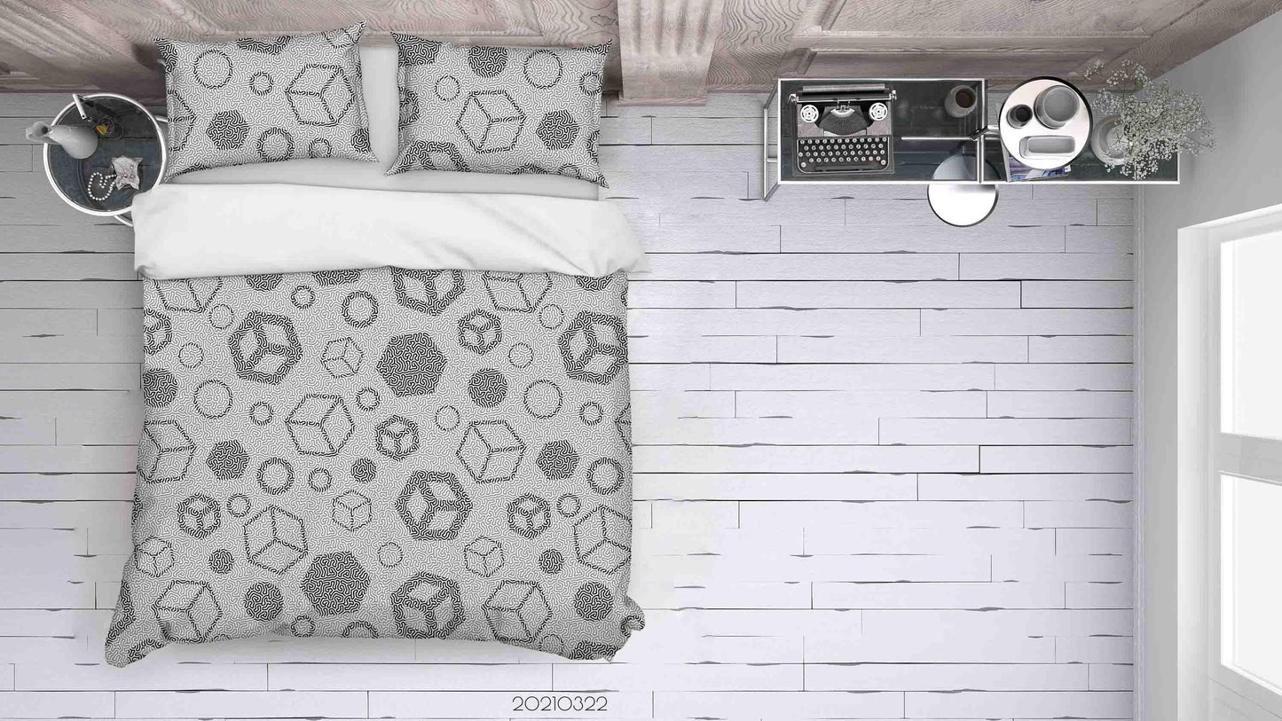3D Abstract Grey Geometric Pattern Quilt Cover Set Bedding Set Duvet Cover Pillowcases LQH 2