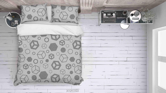 3D Abstract Grey Geometric Pattern Quilt Cover Set Bedding Set Duvet Cover Pillowcases LQH 2