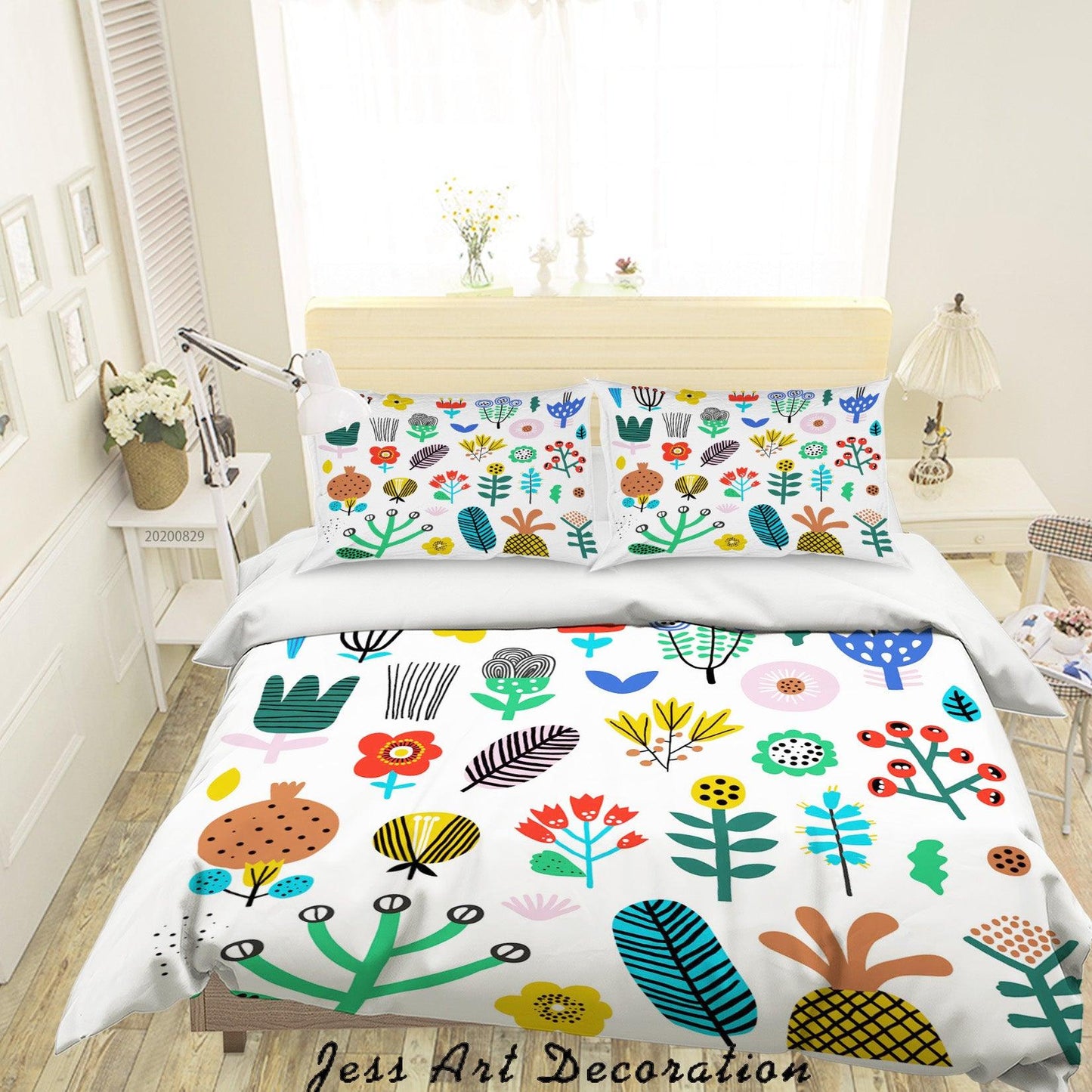 3D Abstract Hand Draw Cartoon Nature Leaves Pattern Quilt Cover Set Bedding Set Duvet Cover Pillowcases WJ 3518