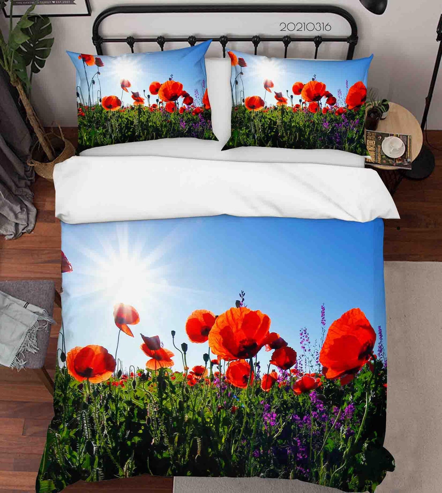 3D Blue Sky Sunshine Poppy Floral Quilt Cover Set Bedding Set Duvet Cover Pillowcases 146