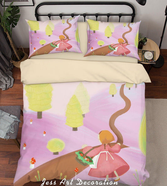 3D Cartoon Purple Hill Girl Tree Quilt Cover Set Bedding Set Duvet Cover Pillowcases A589 LQH