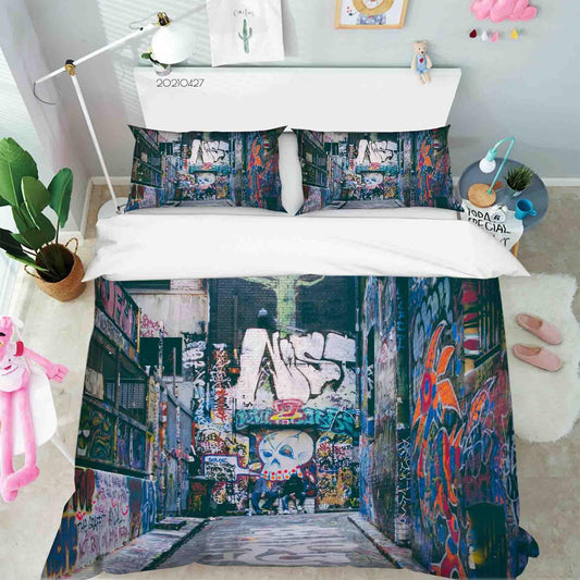 3D Abstract Colored Street Graffiti Quilt Cover Set Bedding Set Duvet Cover Pillowcases 130