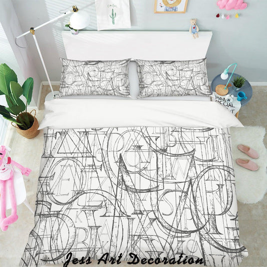 3D Black White Letters Quilt Cover Set Bedding Set Pillowcases  136