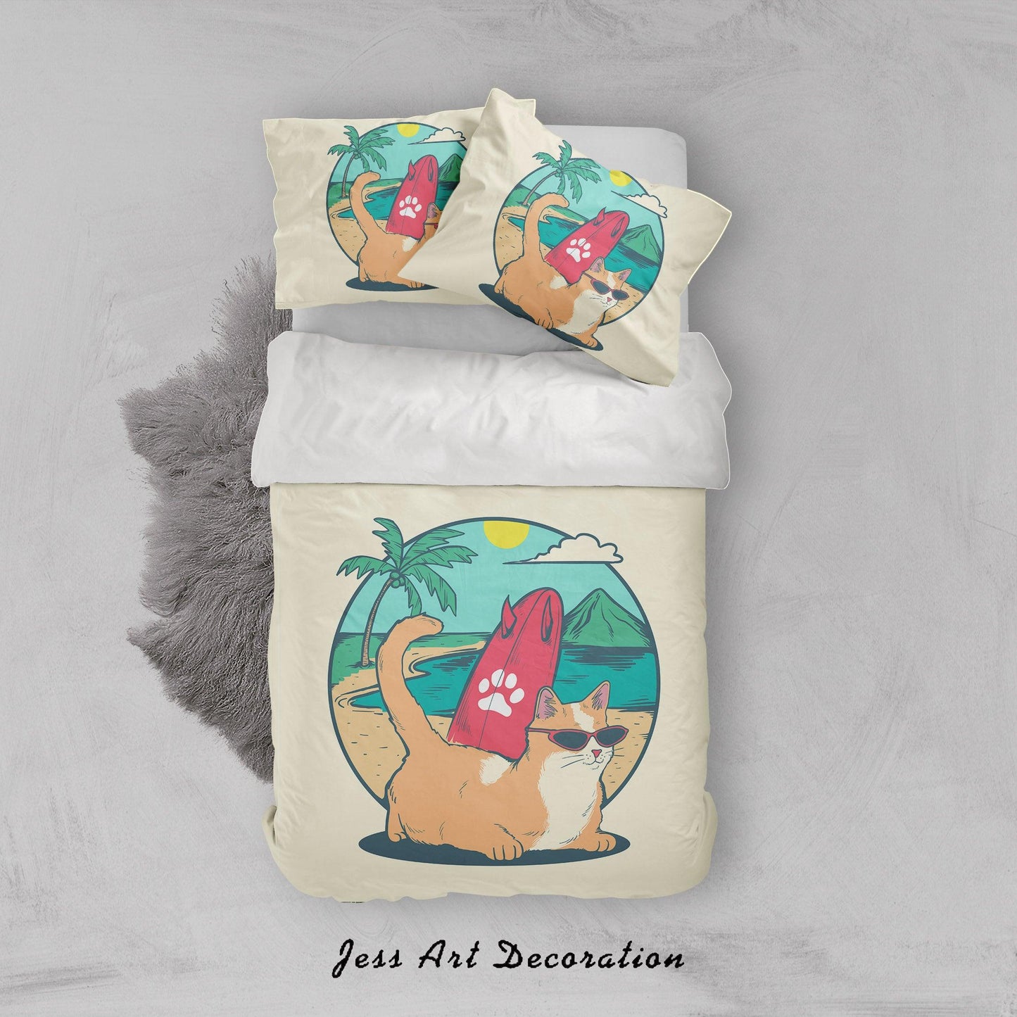 3D Beach Cat Glasses Quilt Cover Set Bedding Set Duvet Cover Pillowcases WJ 6810