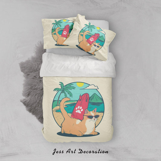 3D Beach Cat Glasses Quilt Cover Set Bedding Set Duvet Cover Pillowcases WJ 6810