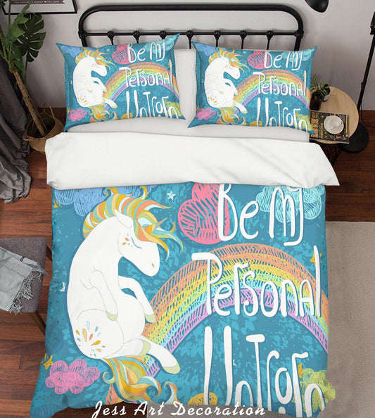 3D Blue Unicorn Rainbow Quilt Cover Set Bedding Set Pillowcases 70