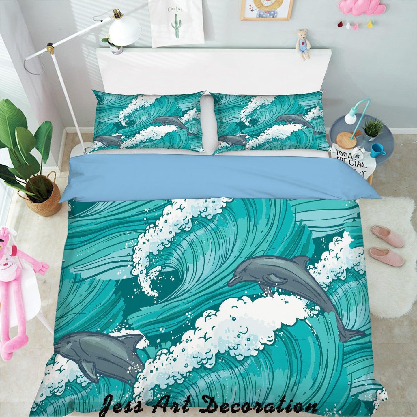 3D Cartoon Blue Sea Quilt Cover Set Bedding Set Pillowcases 287