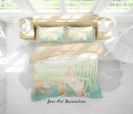 3D Cartoon Cat Green Leaf Quilt Cover Set Bedding Set Duvet Cover Pillowcases A581 LQH