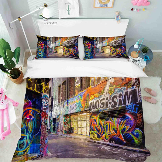 3D Abstract Colored Street Graffiti Quilt Cover Set Bedding Set Duvet Cover Pillowcases 134
