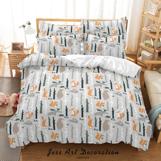 3D Cartoon Fox Rabbit Tree Pattern Quilt Cover Set Bedding Set Duvet Cover Pillowcases WJ 9692