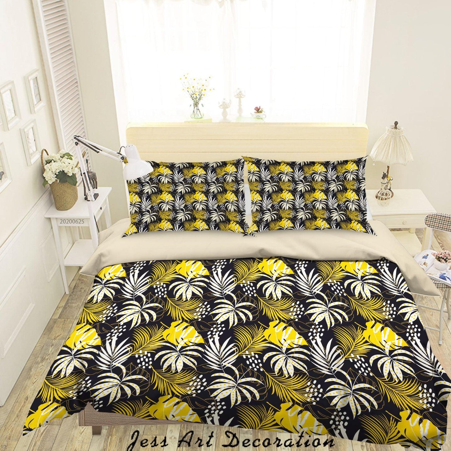 3D Black Yellow Leaves Quilt Cover Set Bedding Set Duvet Cover Pillowcases SF111