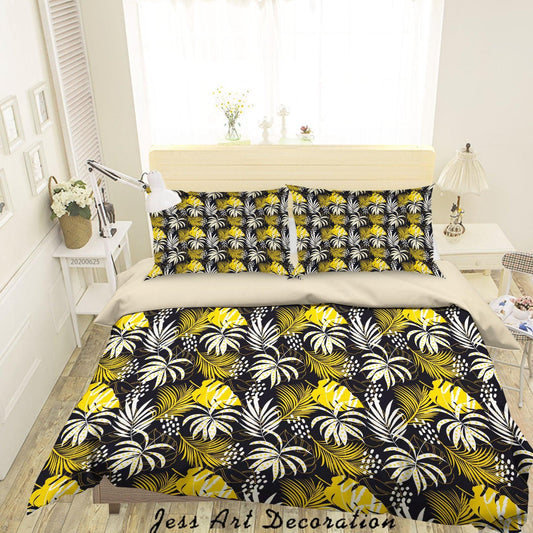 3D Black Yellow Leaves Quilt Cover Set Bedding Set Duvet Cover Pillowcases SF111