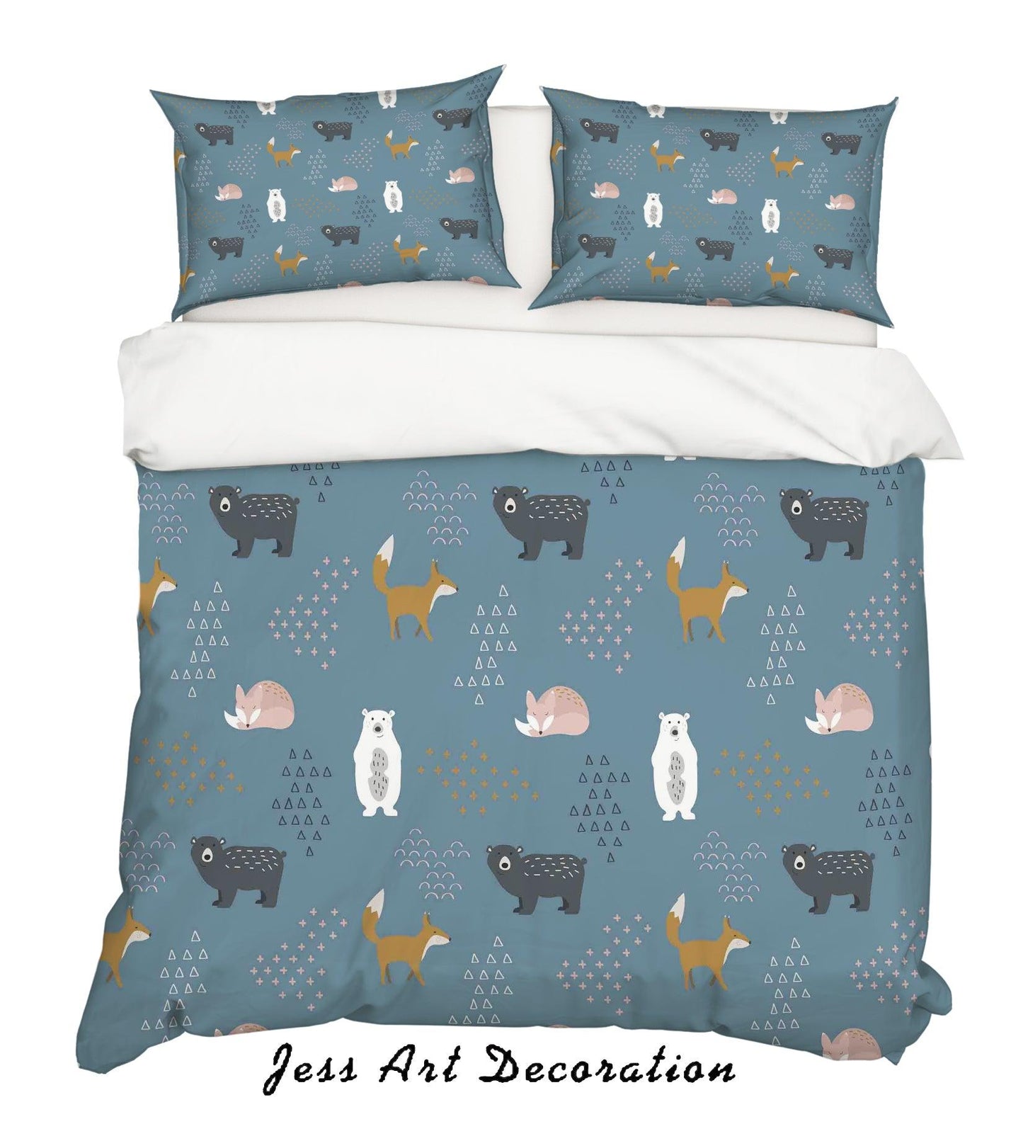 3D Cartoon Bear Dark Blue Quilt Cover Set Bedding Set Pillowcases 29