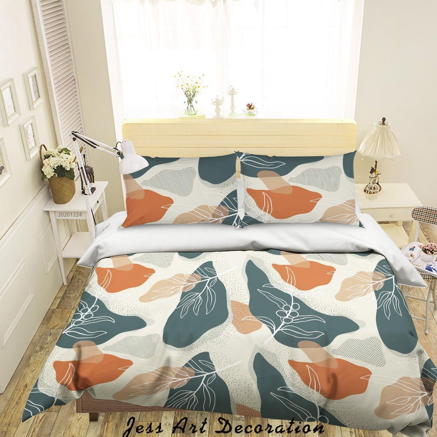 3D Abstract Geometric Leaf Pattern Quilt Cover Set Bedding Set Duvet Cover Pillowcases 121 LQH