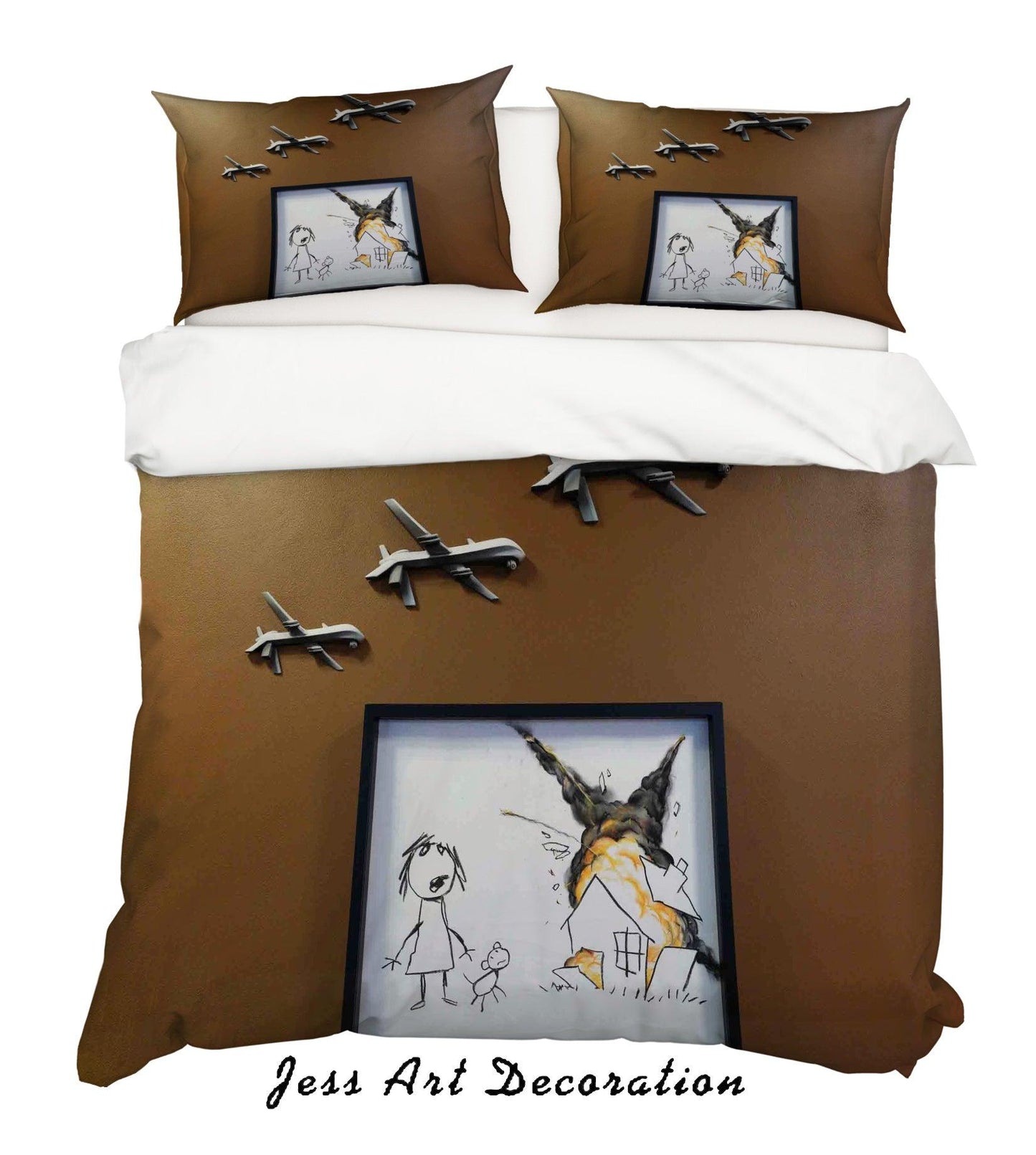 3D Brown Banksy Civilian Drone Strike Quilt Cover Set Bedding Set Pillowcasesn  ZY D13